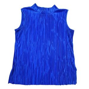 Jennie &‎ Marlis Women's Royal Blue Pleated Mock Neck Sleeveless Top XL